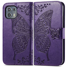 Coque Portefeuille Papillon Livre Cuir Etui Clapet pour Motorola Moto Edge 20 Lite 5G Violet