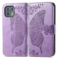 Coque Portefeuille Papillon Livre Cuir Etui Clapet pour Motorola Moto Edge 20 Lite 5G Violet Clair
