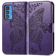 Coque Portefeuille Papillon Livre Cuir Etui Clapet pour Motorola Moto Edge 20 Pro 5G Violet