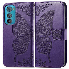 Coque Portefeuille Papillon Livre Cuir Etui Clapet pour Motorola Moto Edge 30 5G Violet