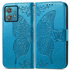 Coque Portefeuille Papillon Livre Cuir Etui Clapet pour Motorola Moto Edge 40 Neo 5G Bleu