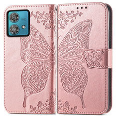 Coque Portefeuille Papillon Livre Cuir Etui Clapet pour Motorola Moto Edge 40 Neo 5G Or Rose