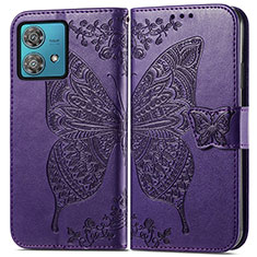 Coque Portefeuille Papillon Livre Cuir Etui Clapet pour Motorola Moto Edge 40 Neo 5G Violet