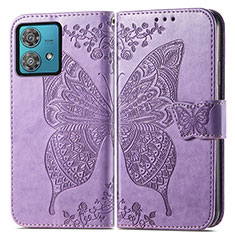 Coque Portefeuille Papillon Livre Cuir Etui Clapet pour Motorola Moto Edge 40 Neo 5G Violet Clair
