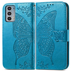 Coque Portefeuille Papillon Livre Cuir Etui Clapet pour Motorola Moto Edge Lite 5G Bleu