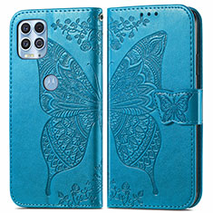 Coque Portefeuille Papillon Livre Cuir Etui Clapet pour Motorola Moto Edge S 5G Bleu