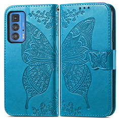 Coque Portefeuille Papillon Livre Cuir Etui Clapet pour Motorola Moto Edge S Pro 5G Bleu