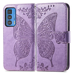 Coque Portefeuille Papillon Livre Cuir Etui Clapet pour Motorola Moto Edge S Pro 5G Violet Clair