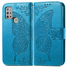 Coque Portefeuille Papillon Livre Cuir Etui Clapet pour Motorola Moto G10 Bleu