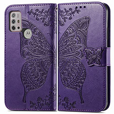 Coque Portefeuille Papillon Livre Cuir Etui Clapet pour Motorola Moto G10 Power Violet