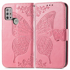 Coque Portefeuille Papillon Livre Cuir Etui Clapet pour Motorola Moto G10 Rose Rouge
