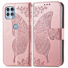 Coque Portefeuille Papillon Livre Cuir Etui Clapet pour Motorola Moto G100 5G Rose