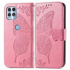 Coque Portefeuille Papillon Livre Cuir Etui Clapet pour Motorola Moto G100 5G Rose Rouge