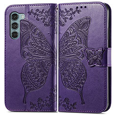 Coque Portefeuille Papillon Livre Cuir Etui Clapet pour Motorola Moto G200 5G Violet