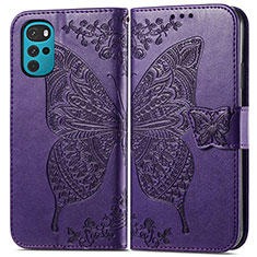 Coque Portefeuille Papillon Livre Cuir Etui Clapet pour Motorola Moto G22 Violet