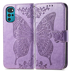 Coque Portefeuille Papillon Livre Cuir Etui Clapet pour Motorola Moto G22 Violet Clair