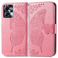 Coque Portefeuille Papillon Livre Cuir Etui Clapet pour Motorola Moto G23 Rose Rouge