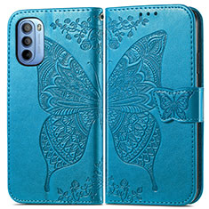 Coque Portefeuille Papillon Livre Cuir Etui Clapet pour Motorola Moto G31 Bleu