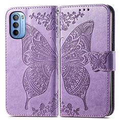 Coque Portefeuille Papillon Livre Cuir Etui Clapet pour Motorola Moto G31 Violet Clair