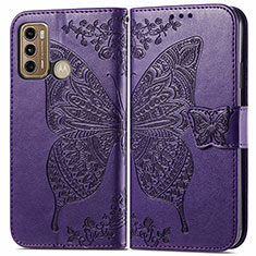Coque Portefeuille Papillon Livre Cuir Etui Clapet pour Motorola Moto G40 Fusion Violet