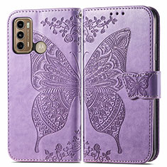 Coque Portefeuille Papillon Livre Cuir Etui Clapet pour Motorola Moto G40 Fusion Violet Clair