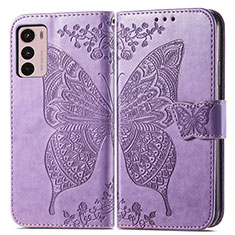 Coque Portefeuille Papillon Livre Cuir Etui Clapet pour Motorola Moto G42 Violet Clair