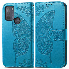 Coque Portefeuille Papillon Livre Cuir Etui Clapet pour Motorola Moto G50 Bleu