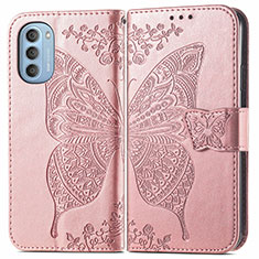 Coque Portefeuille Papillon Livre Cuir Etui Clapet pour Motorola Moto G51 5G Rose