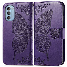 Coque Portefeuille Papillon Livre Cuir Etui Clapet pour Motorola Moto G51 5G Violet