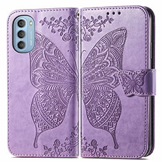 Coque Portefeuille Papillon Livre Cuir Etui Clapet pour Motorola Moto G51 5G Violet Clair