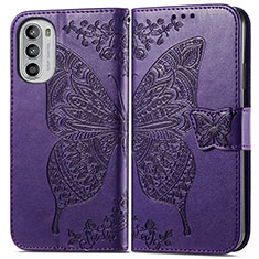 Coque Portefeuille Papillon Livre Cuir Etui Clapet pour Motorola Moto G52j 5G Violet