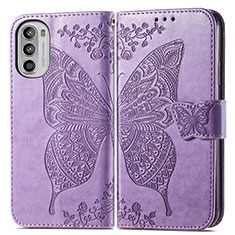 Coque Portefeuille Papillon Livre Cuir Etui Clapet pour Motorola Moto G52j 5G Violet Clair