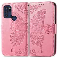 Coque Portefeuille Papillon Livre Cuir Etui Clapet pour Motorola Moto G60s Rose Rouge