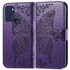 Coque Portefeuille Papillon Livre Cuir Etui Clapet pour Motorola Moto G60s Violet