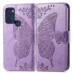 Coque Portefeuille Papillon Livre Cuir Etui Clapet pour Motorola Moto G60s Violet Clair