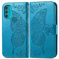 Coque Portefeuille Papillon Livre Cuir Etui Clapet pour Motorola Moto G71 5G Bleu