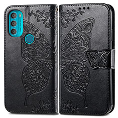 Coque Portefeuille Papillon Livre Cuir Etui Clapet pour Motorola Moto G71 5G Noir