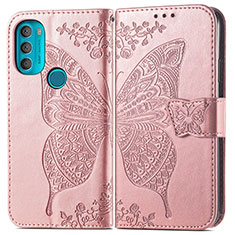 Coque Portefeuille Papillon Livre Cuir Etui Clapet pour Motorola Moto G71 5G Rose