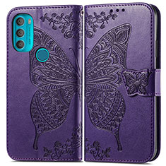 Coque Portefeuille Papillon Livre Cuir Etui Clapet pour Motorola Moto G71 5G Violet