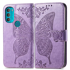 Coque Portefeuille Papillon Livre Cuir Etui Clapet pour Motorola Moto G71 5G Violet Clair