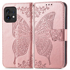 Coque Portefeuille Papillon Livre Cuir Etui Clapet pour Motorola Moto X40 5G Or Rose