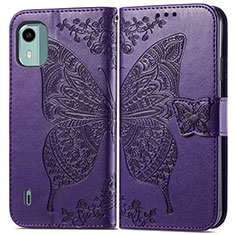 Coque Portefeuille Papillon Livre Cuir Etui Clapet pour Nokia C12 Violet