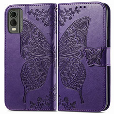 Coque Portefeuille Papillon Livre Cuir Etui Clapet pour Nokia C210 Violet