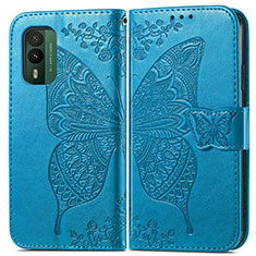 Coque Portefeuille Papillon Livre Cuir Etui Clapet pour Nokia XR21 Bleu