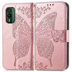 Coque Portefeuille Papillon Livre Cuir Etui Clapet pour Nokia XR21 Or Rose