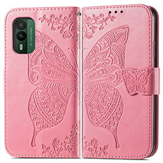 Coque Portefeuille Papillon Livre Cuir Etui Clapet pour Nokia XR21 Rose Rouge