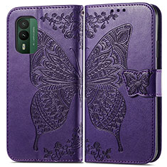 Coque Portefeuille Papillon Livre Cuir Etui Clapet pour Nokia XR21 Violet