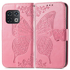 Coque Portefeuille Papillon Livre Cuir Etui Clapet pour OnePlus 10 Pro 5G Rose Rouge
