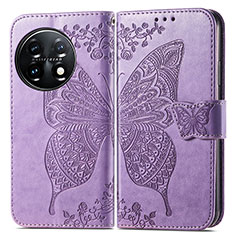 Coque Portefeuille Papillon Livre Cuir Etui Clapet pour OnePlus 11 5G Violet Clair