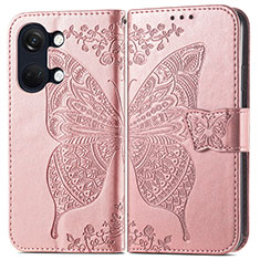 Coque Portefeuille Papillon Livre Cuir Etui Clapet pour OnePlus Ace 2V 5G Or Rose